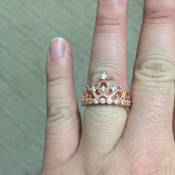 Rose Gold Austrian Crystal Princess Crown Ring - Picture 5 of 5
